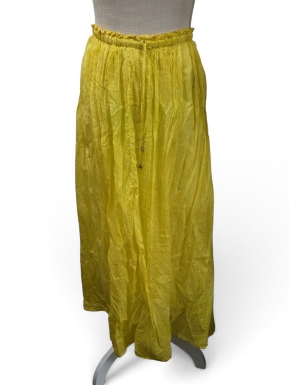 Tokyo Yellow Maxi Crinkle Skirt with Drawstring Waist